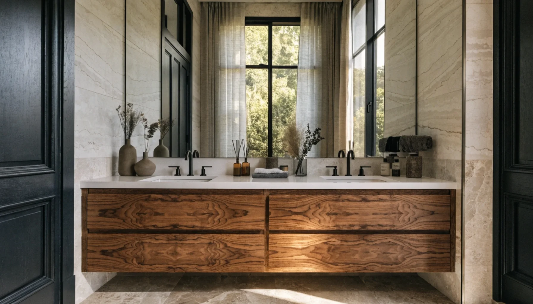 walnut floating bathroom vanity