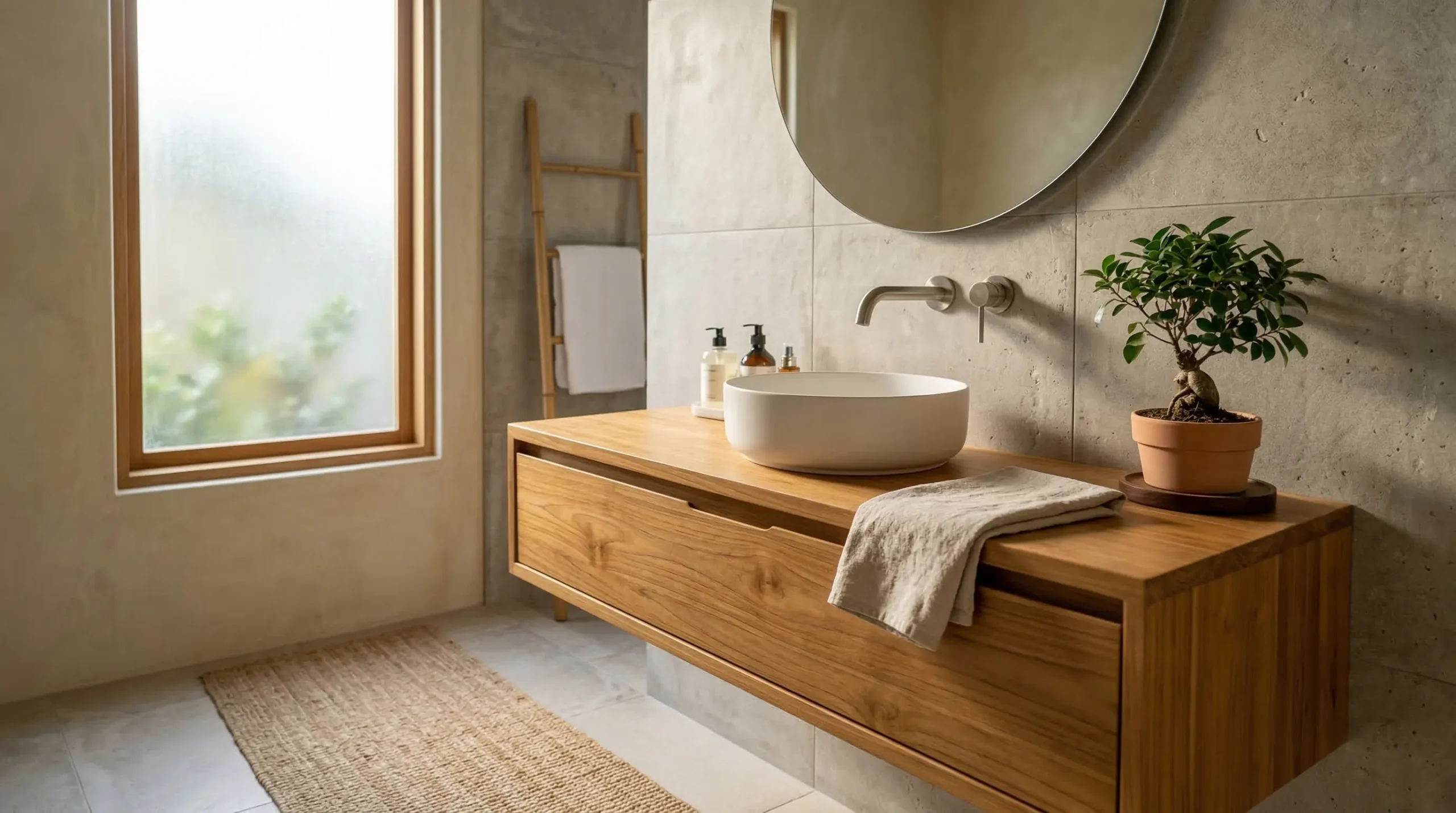 single teak bathroom vanity