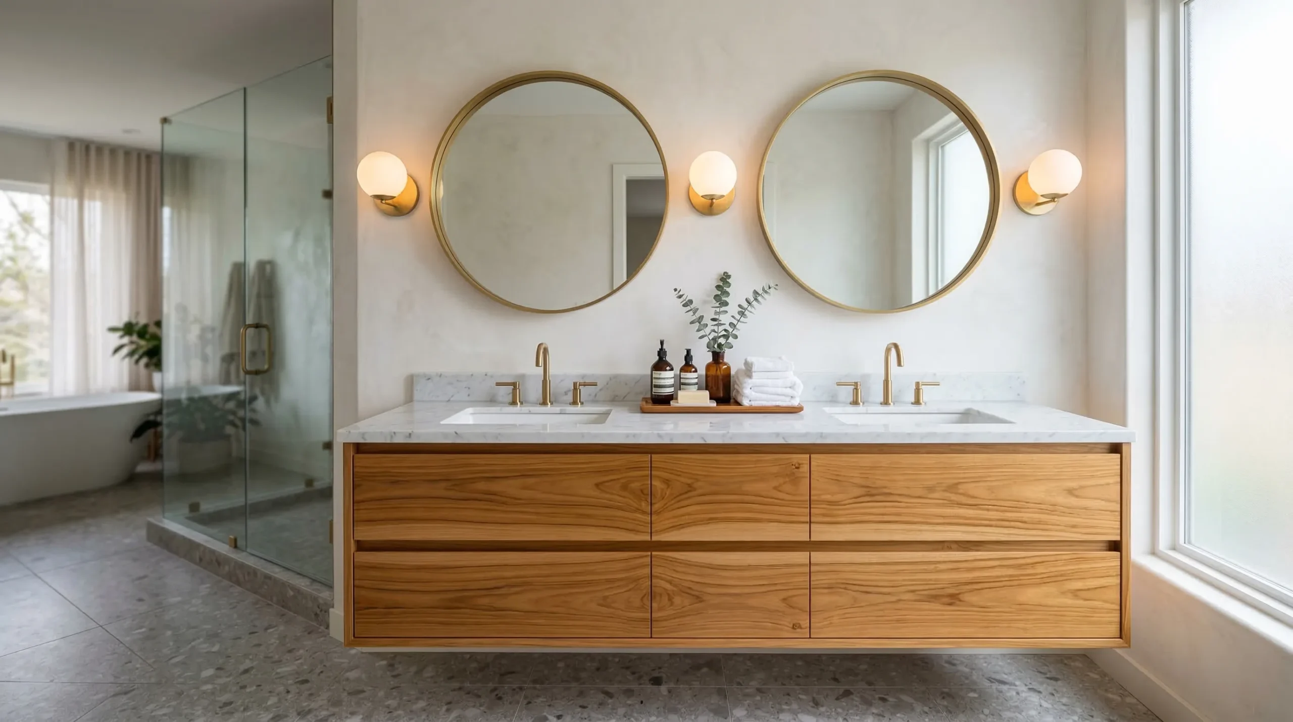 teak double bathroom vanity