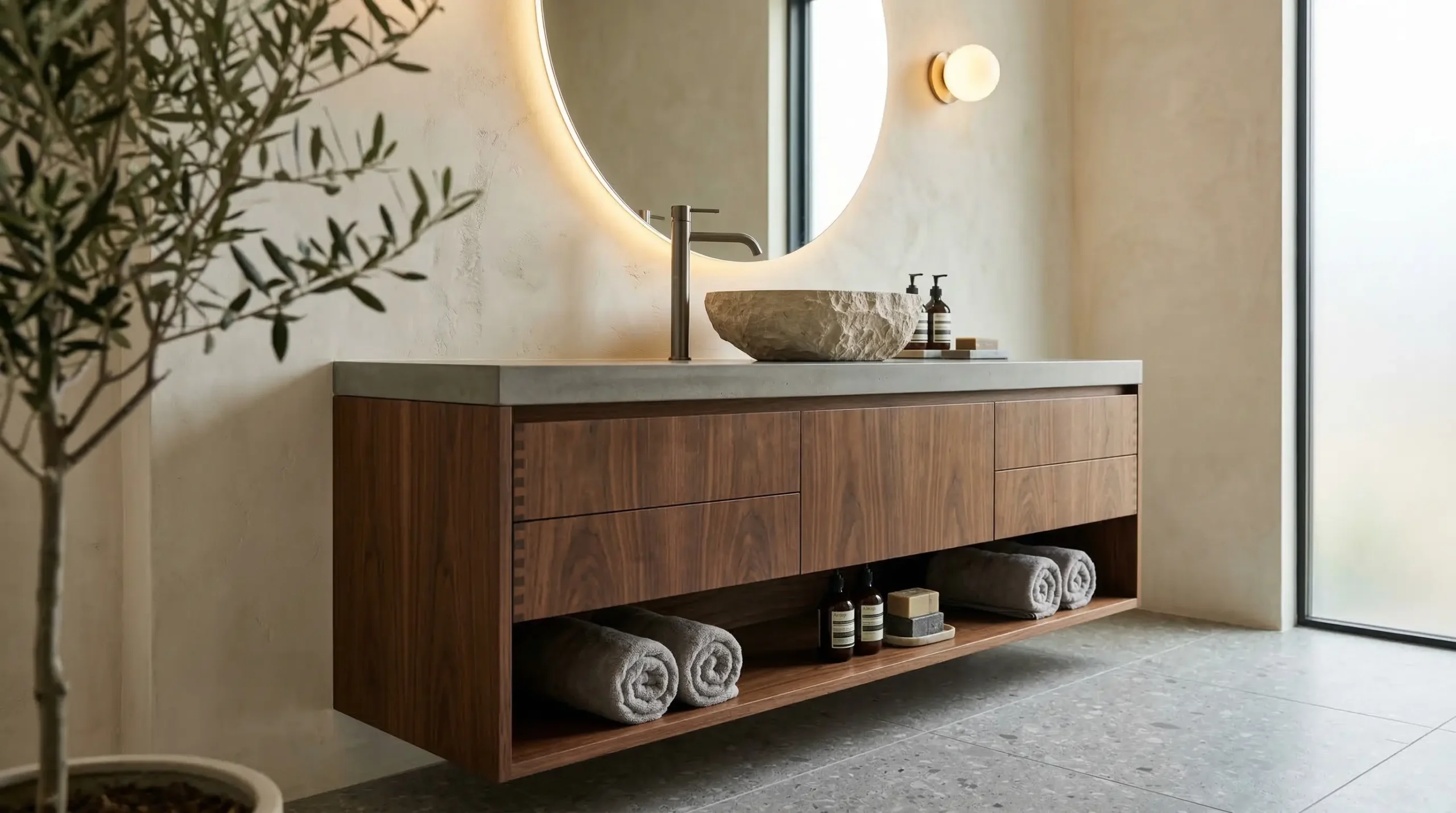Modern single solid wood bathroom vanity