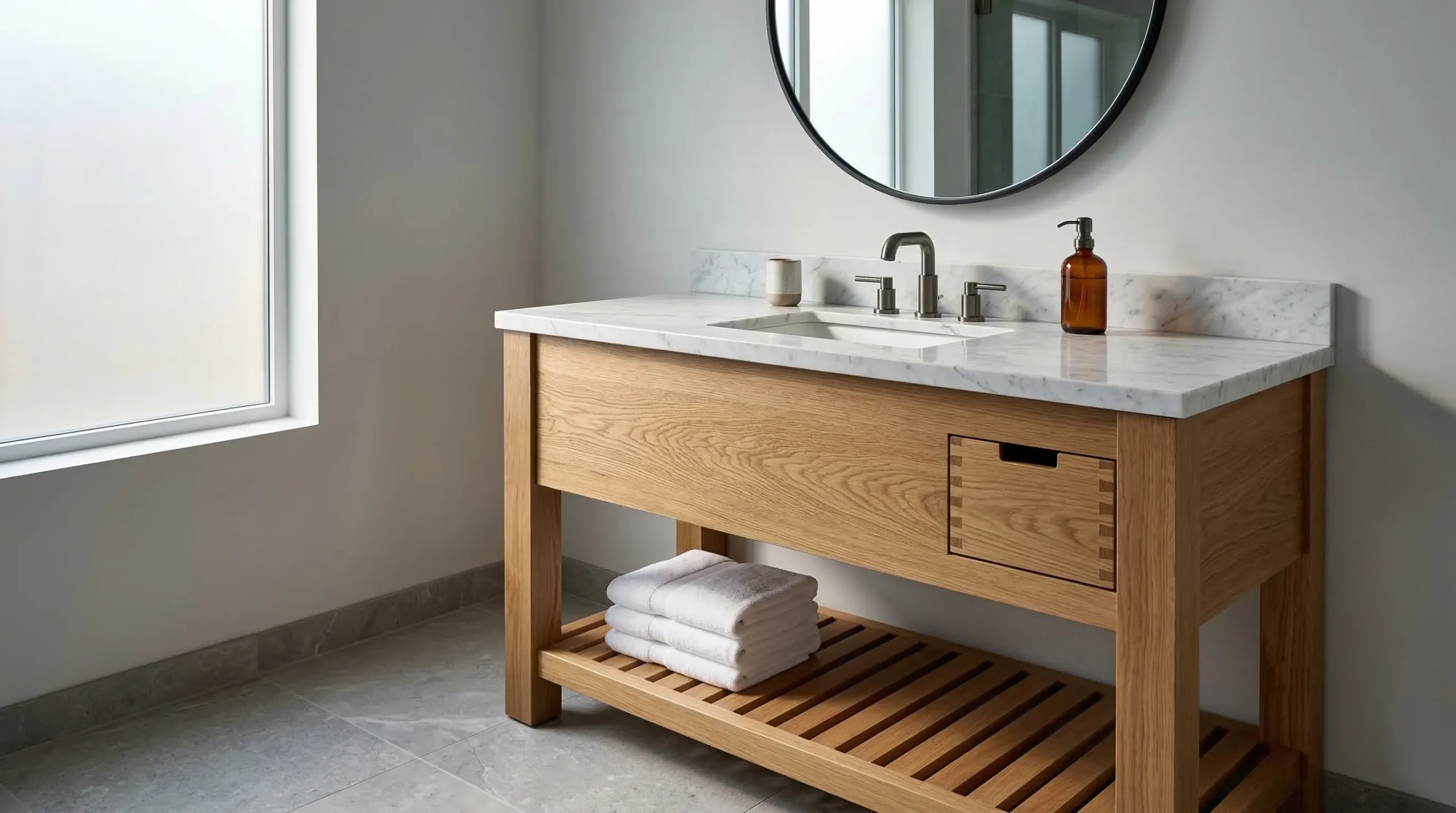 Commercial grade single solid wood bathroom vanity