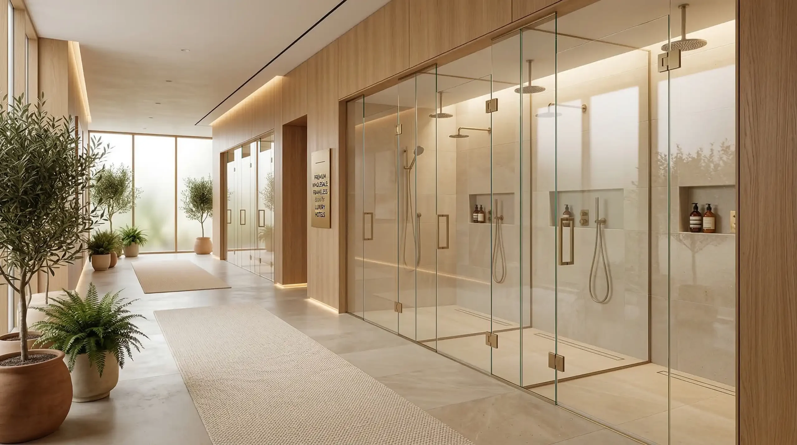 Wholesale frameless shower doors supplied direct from manufacturer for luxury hotels
