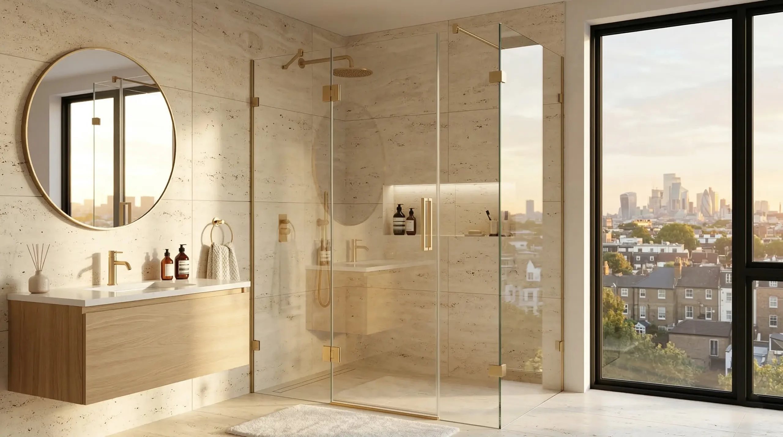 Frameless rectangular glass shower doors tailored for luxury apartments