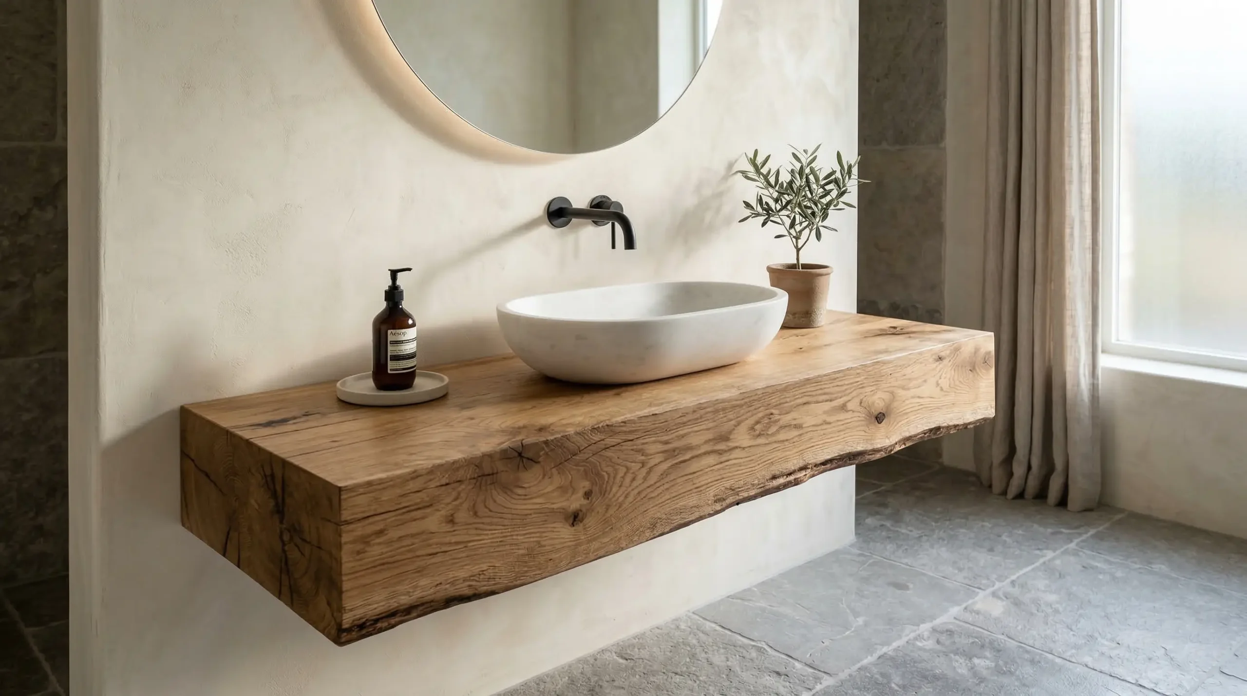 Custom rustic wooden bathroom vanity