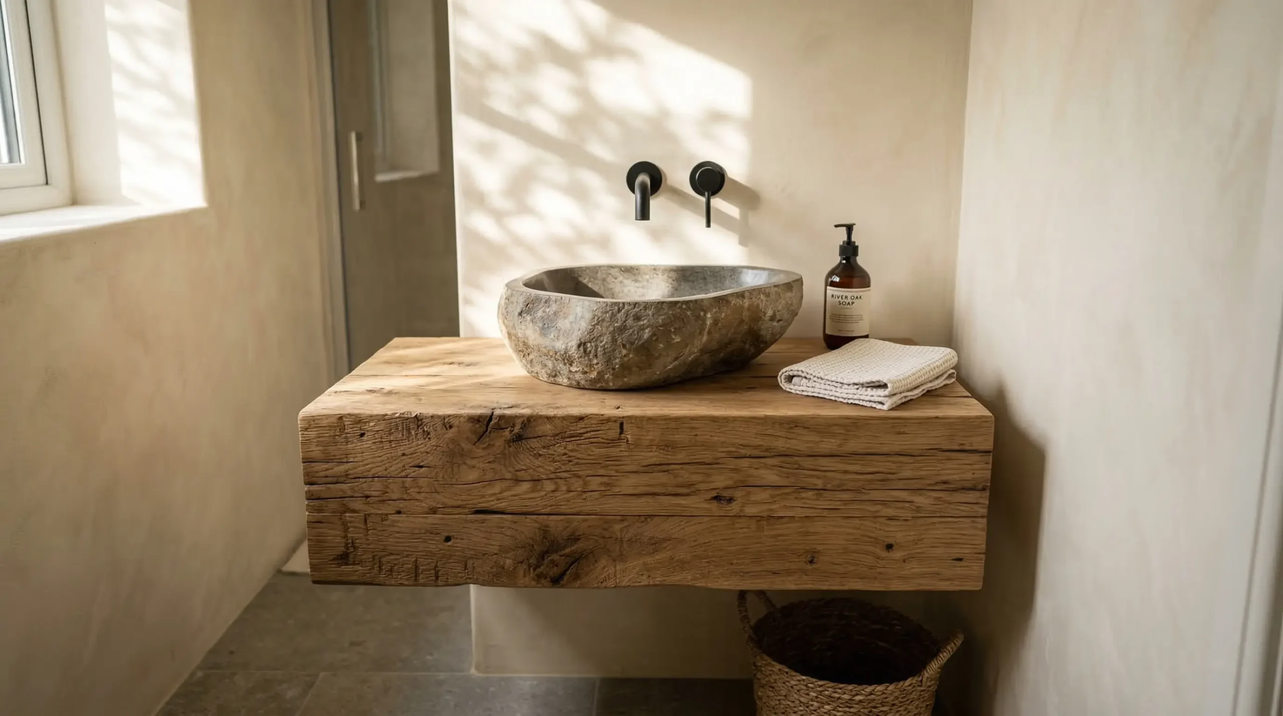 Small rustic wooden bathroom vanity