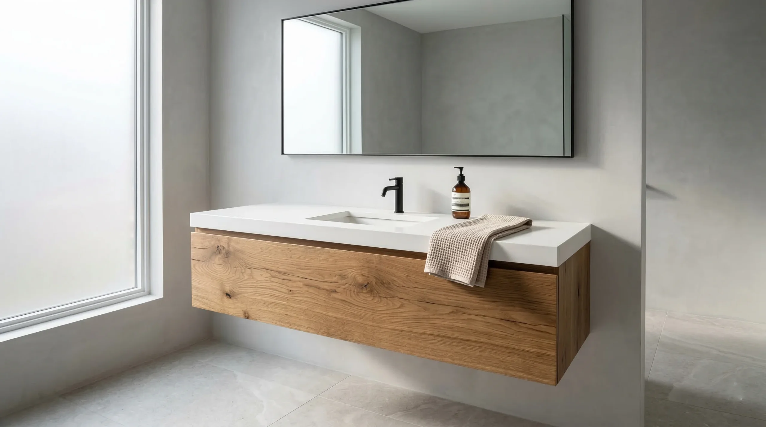 durable rustic wooden vanity for apartments