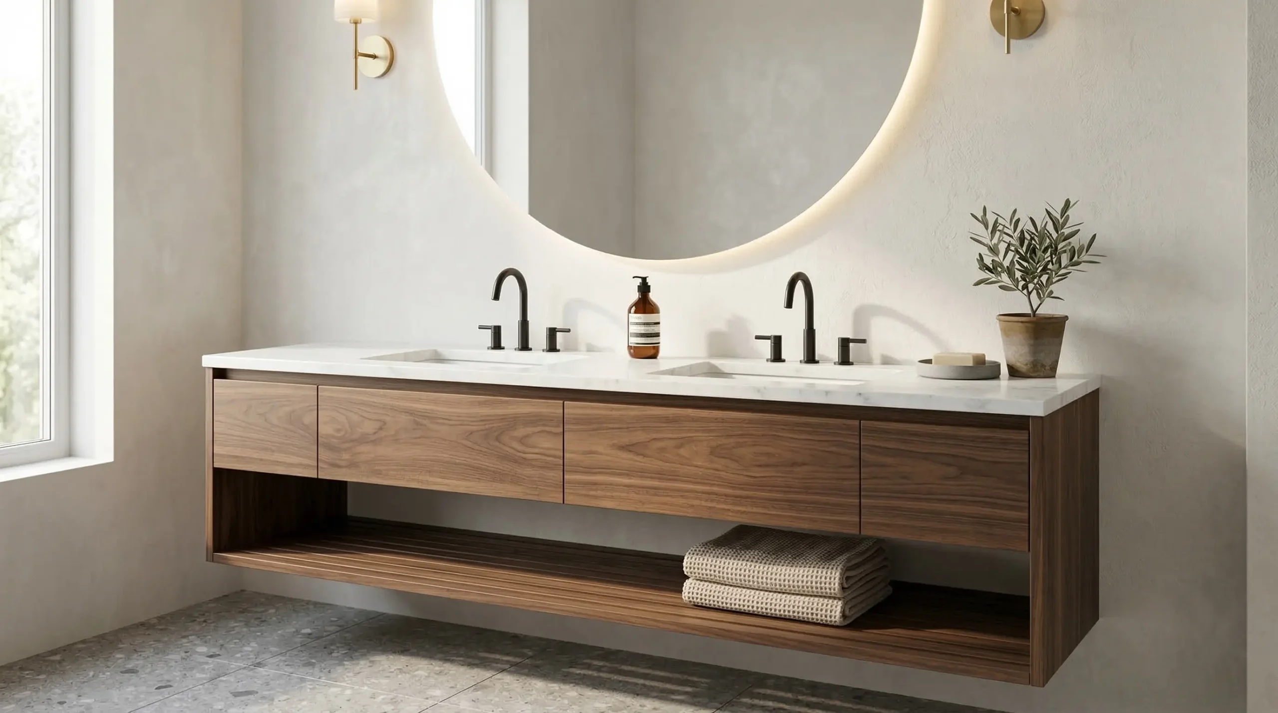 Floating modern wooden bathroom vanity