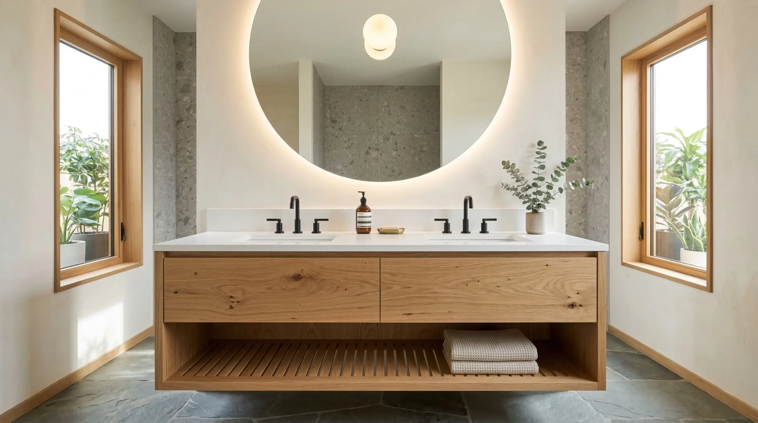 60-inch modern wooden double vanity