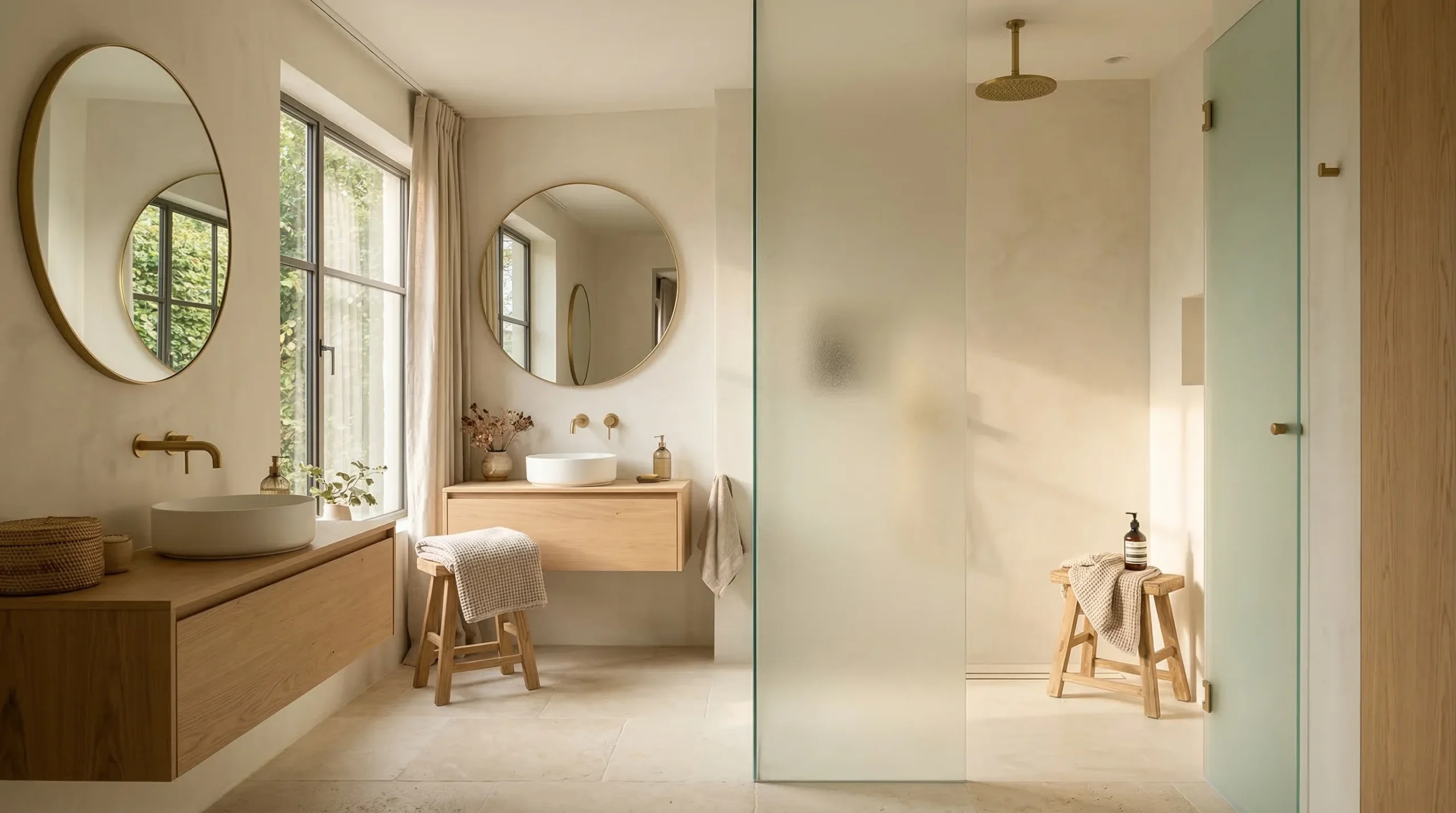 Frosted glass shower door ensuring privacy in commercial hospitality environments