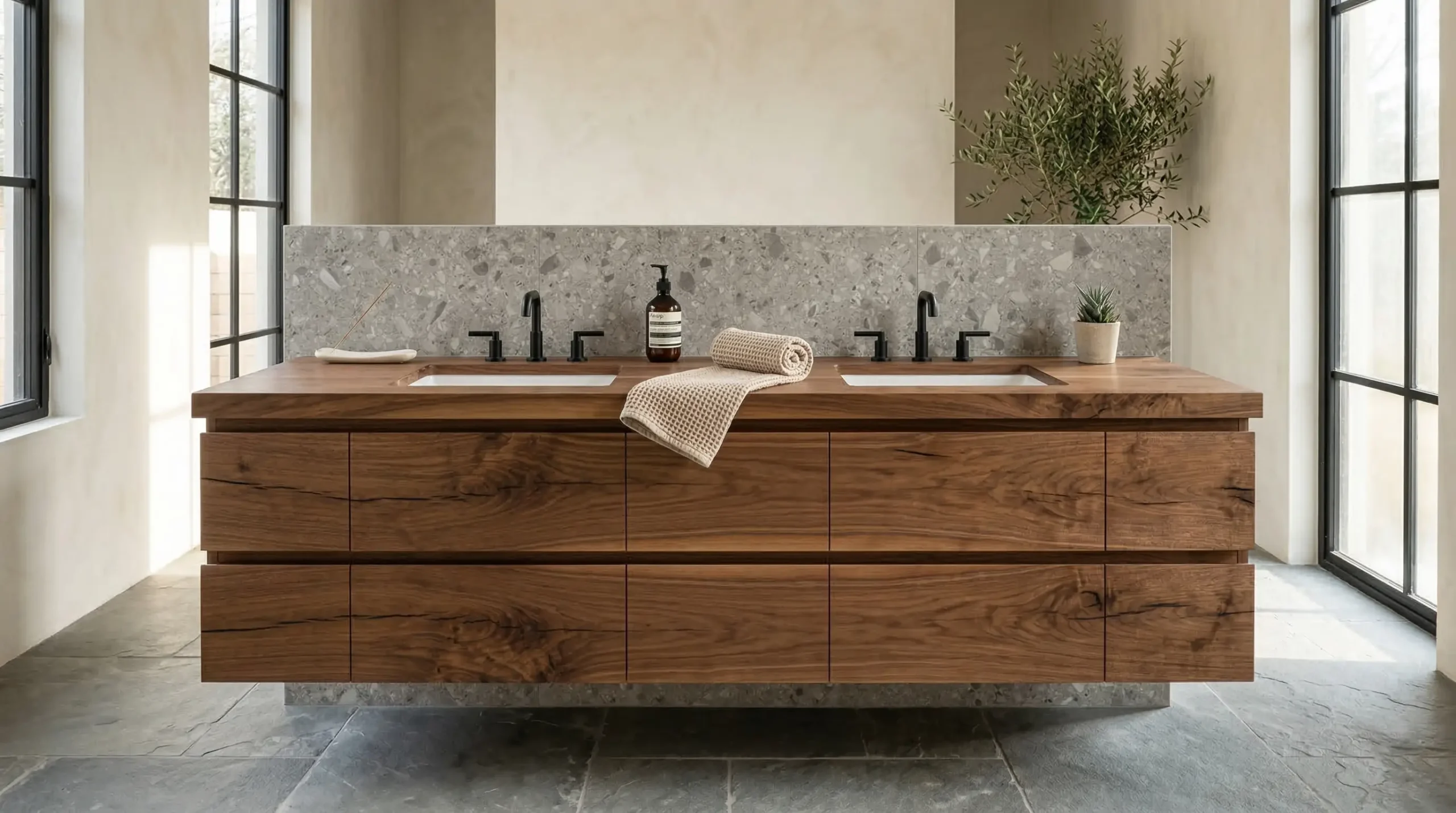 double sink modern wooden bathroom vanity