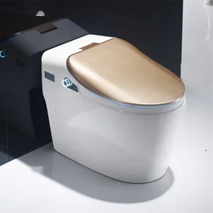 floor-mounted smart toilet with gold cover for hotel