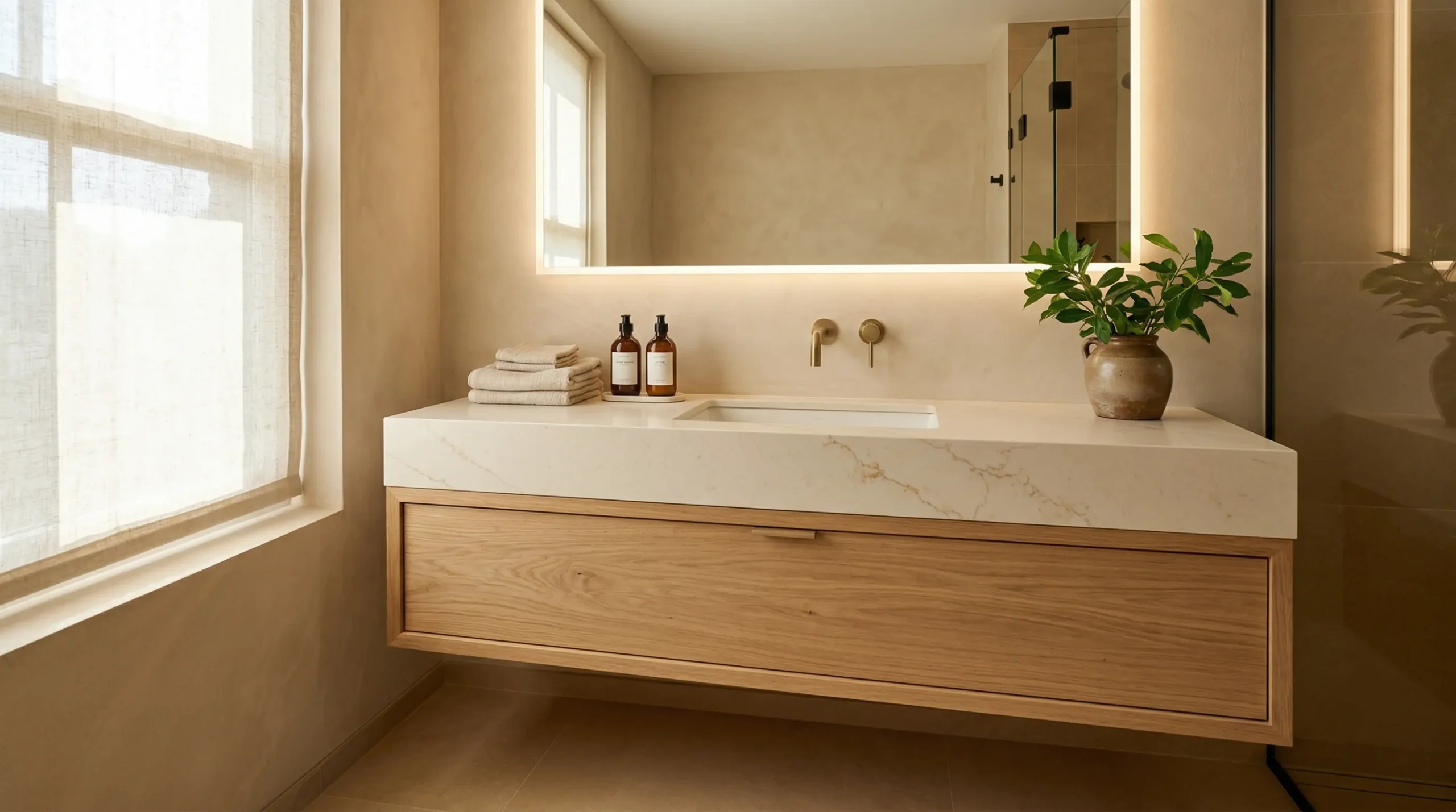 Contractor-Grade Apartment Bathroom Vanities with Quartz Tops