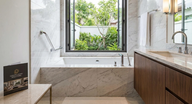 Angled ADA grab bars placement for soaking tubs