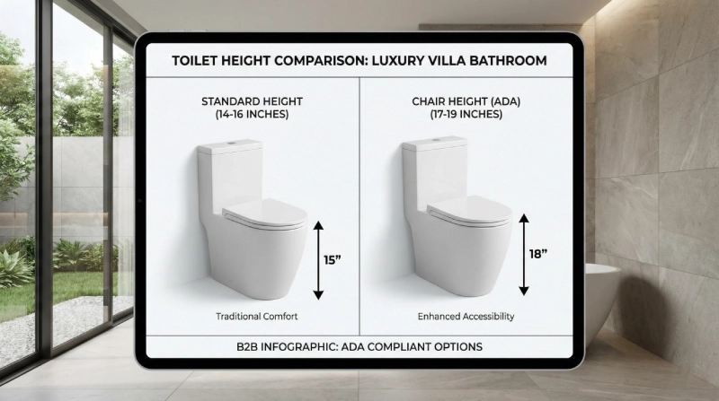 Chair height vs standard toilet comparison in villa bathroom