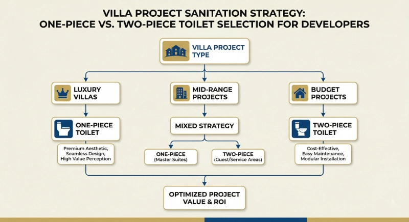 Decision chart for choosing One-Piece vs Two-Piece Toilets in villa projects.