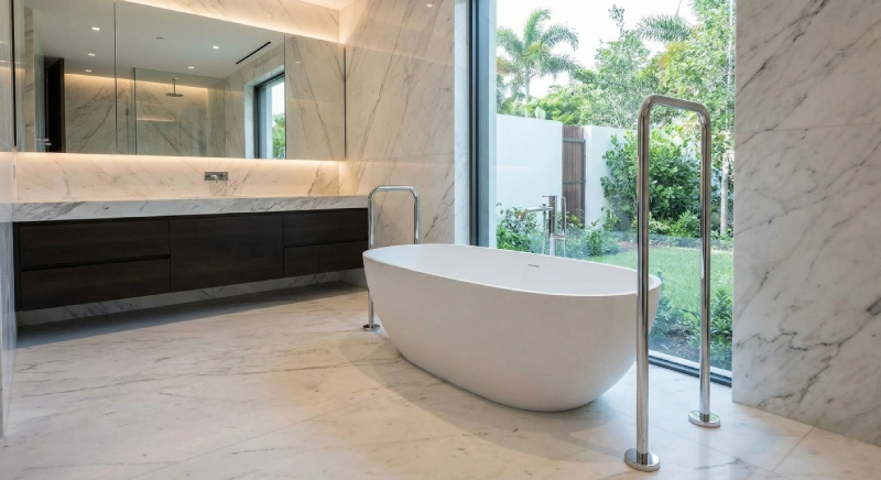 Floor-mounted ADA grab bars for freestanding tubs