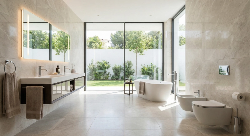 Luxury villa bathroom with modern toilet for developer guide