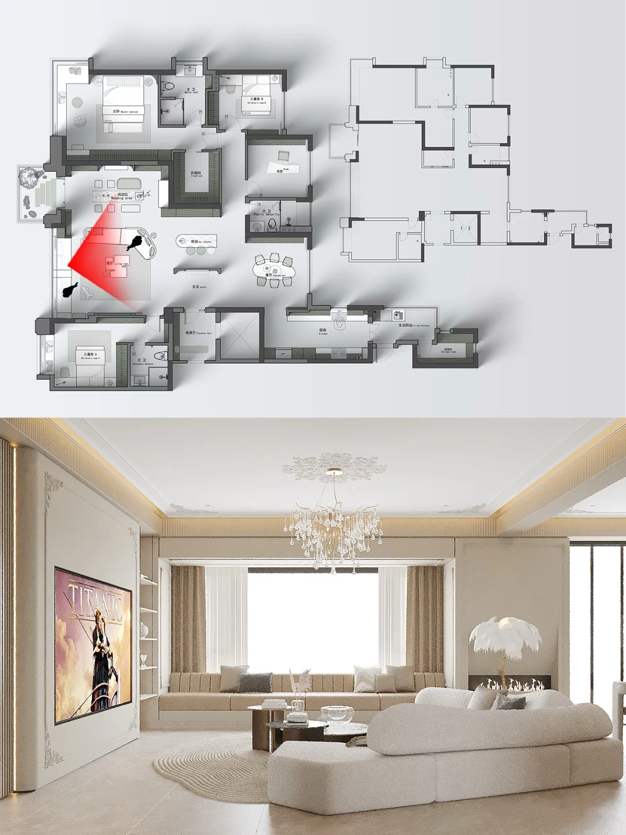 Custom bedroom wall paneling and FF&E furniture integration for luxury villa projects.