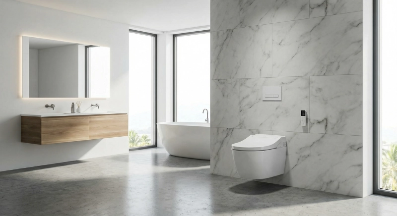 Master bathroom smart toilet for luxury villa