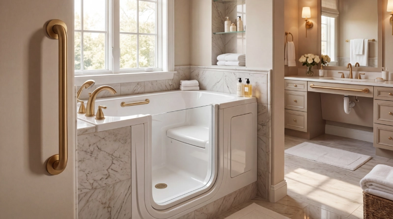 Vertical ADA grab bars for walk-in tubs