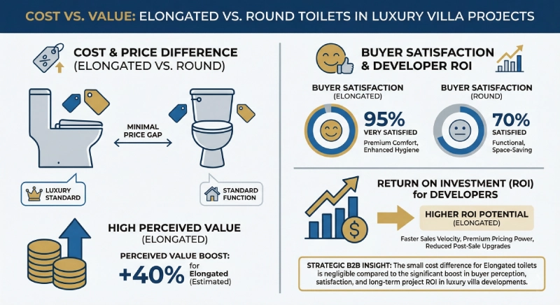 cost vs value and ROI impact of elongated vs round toilets in luxury villas.