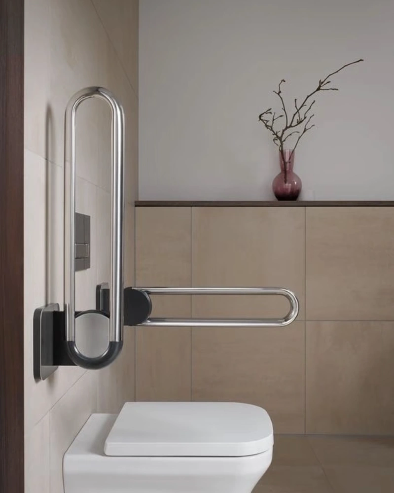 Heavy-duty 316 stainless steel U-shaped folding grab bar for hospital toilets