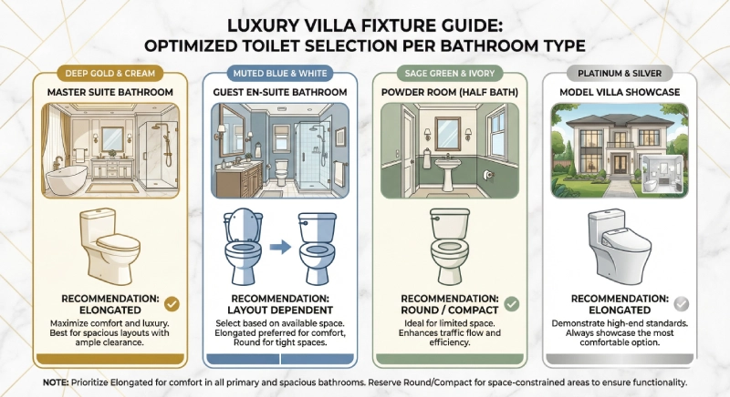 elongated vs round toilet recommendations by villa bathroom type.
