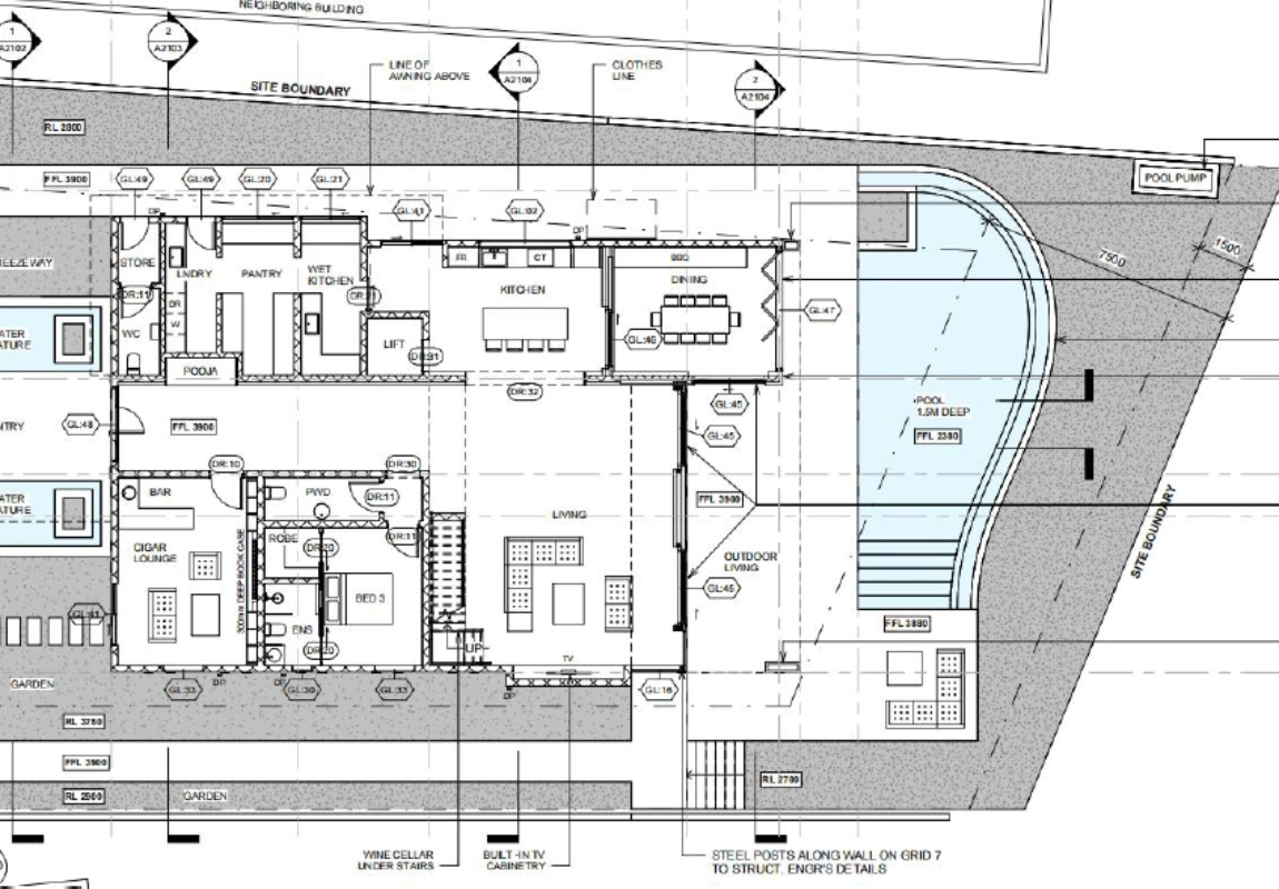 Detailed CAD shop drawing for a custom hotel bathroom vanity ensuring precise plumbing cutouts.