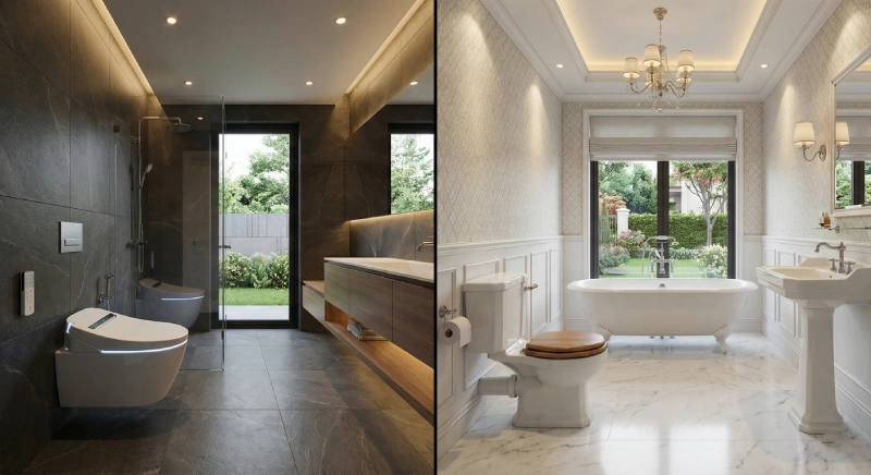 smart toilet vs traditional toilet in luxury villa bathroom
