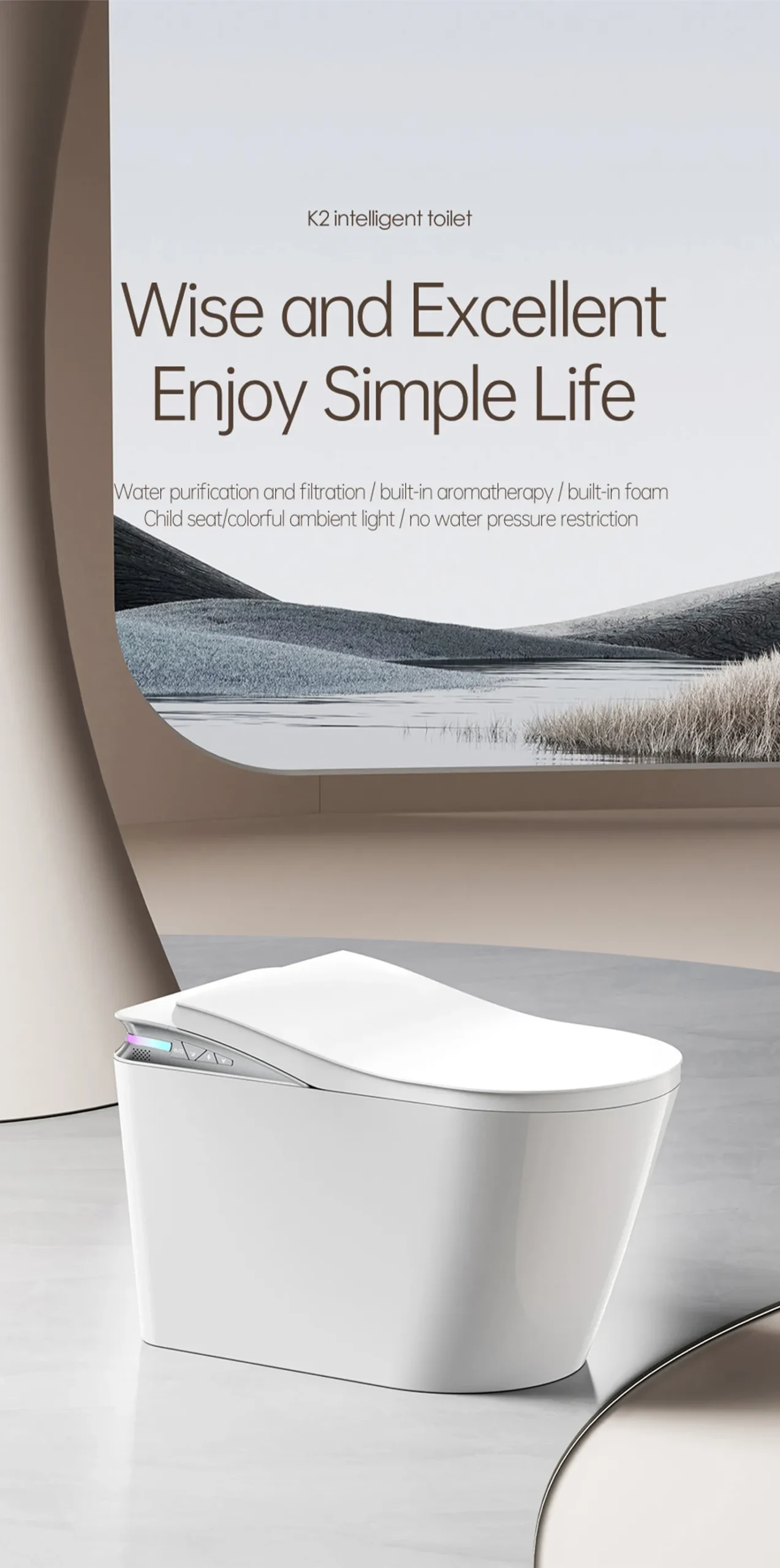K2 Freestanding Smart Toilet with Built-in Tank and Thermostatic Seat 7