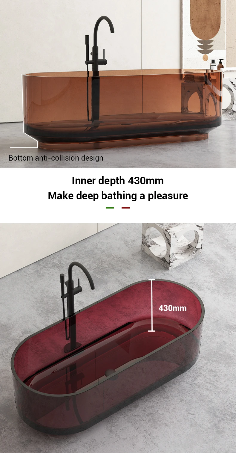 GM9101 Floor-mounted Oval Transparent Resin Bathroom Bathtub for Modern Resort