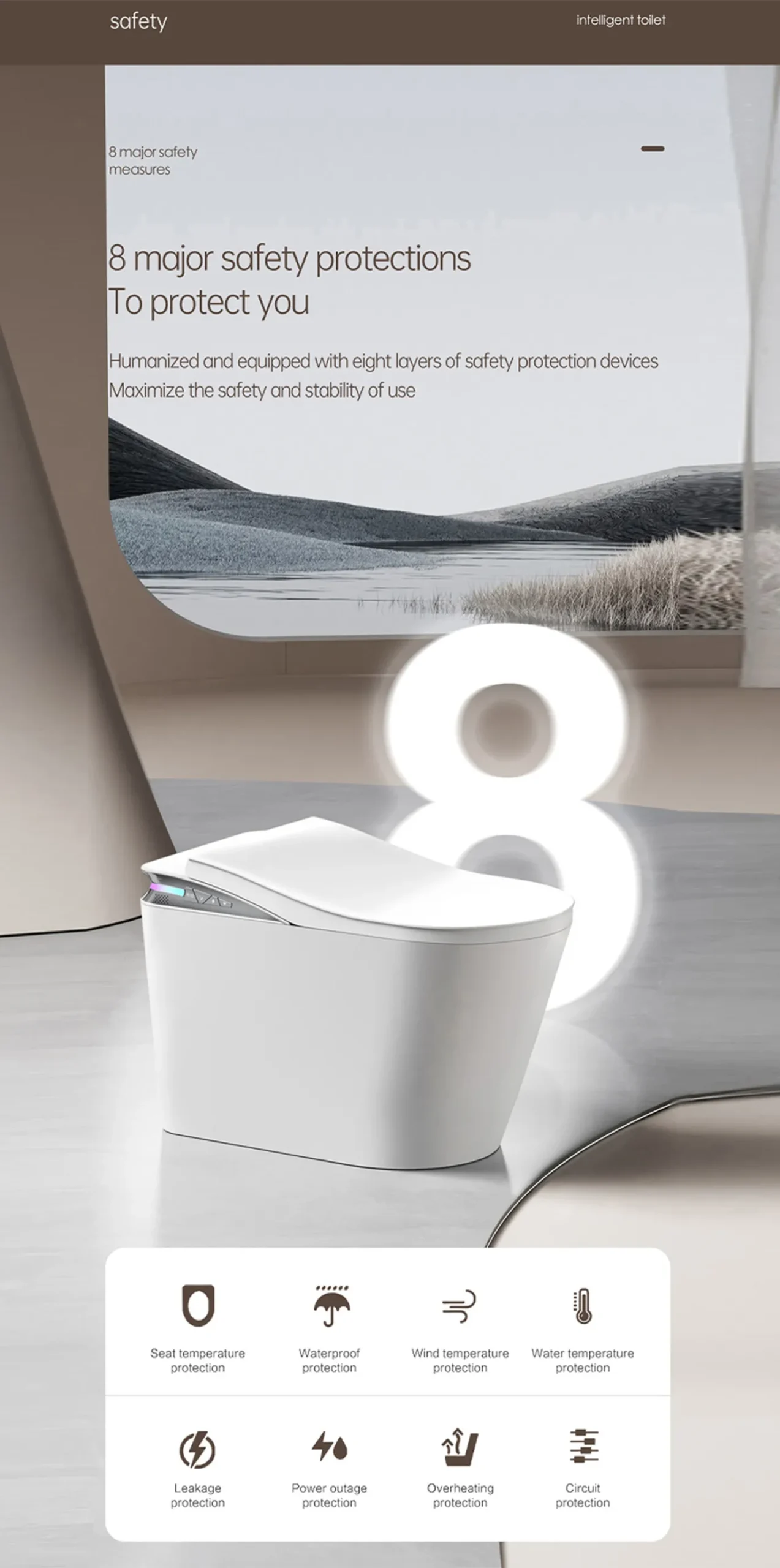 K2 Freestanding Smart Toilet with Built-in Tank and Thermostatic Seat 9