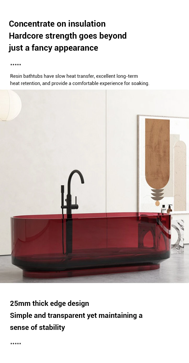 transparent resin bathtub with durable hardcore strength for resort