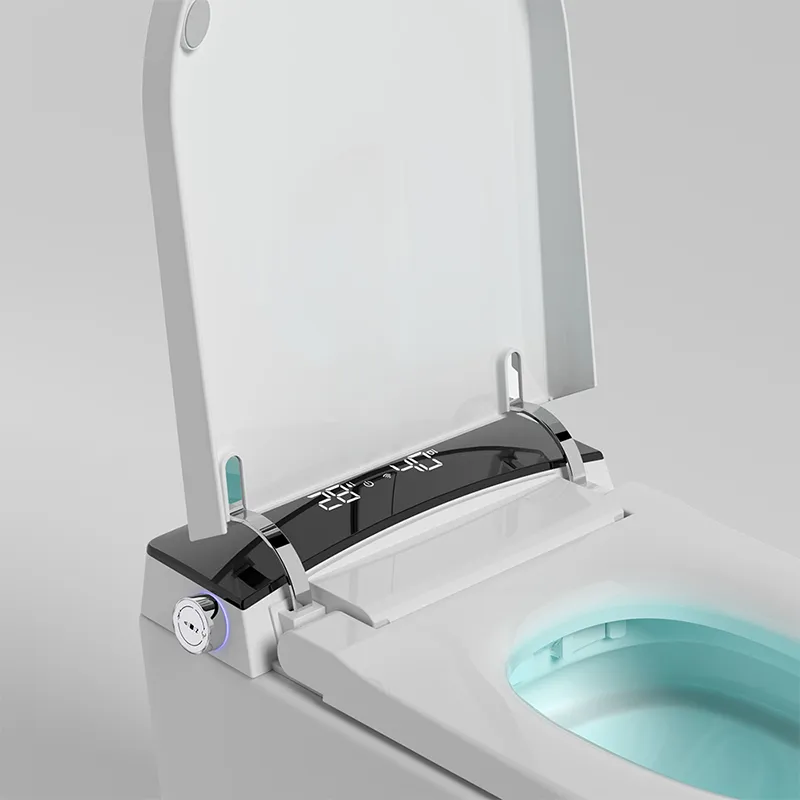 close-up details of floor-mounted smart toilet bidet cover close-up details of floor-mounted smart toilet bidet cover