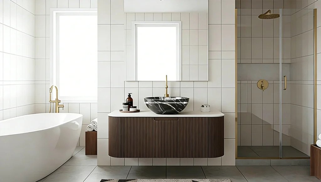Optimal 19-22 inch sink for a 36-inch hotel vanity to ensure stone durability and prevent cracking.