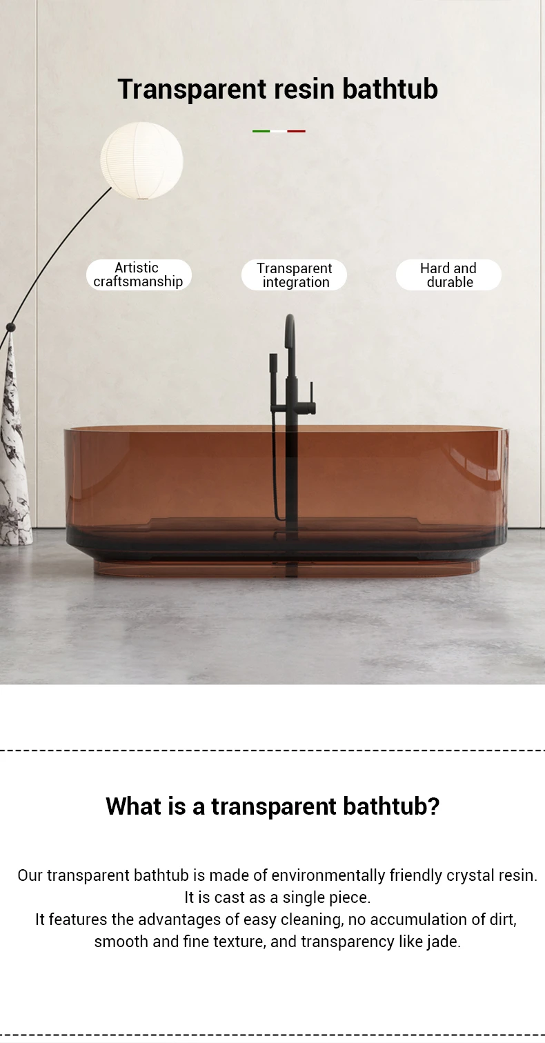 transparent resin bathtub with streamline design for