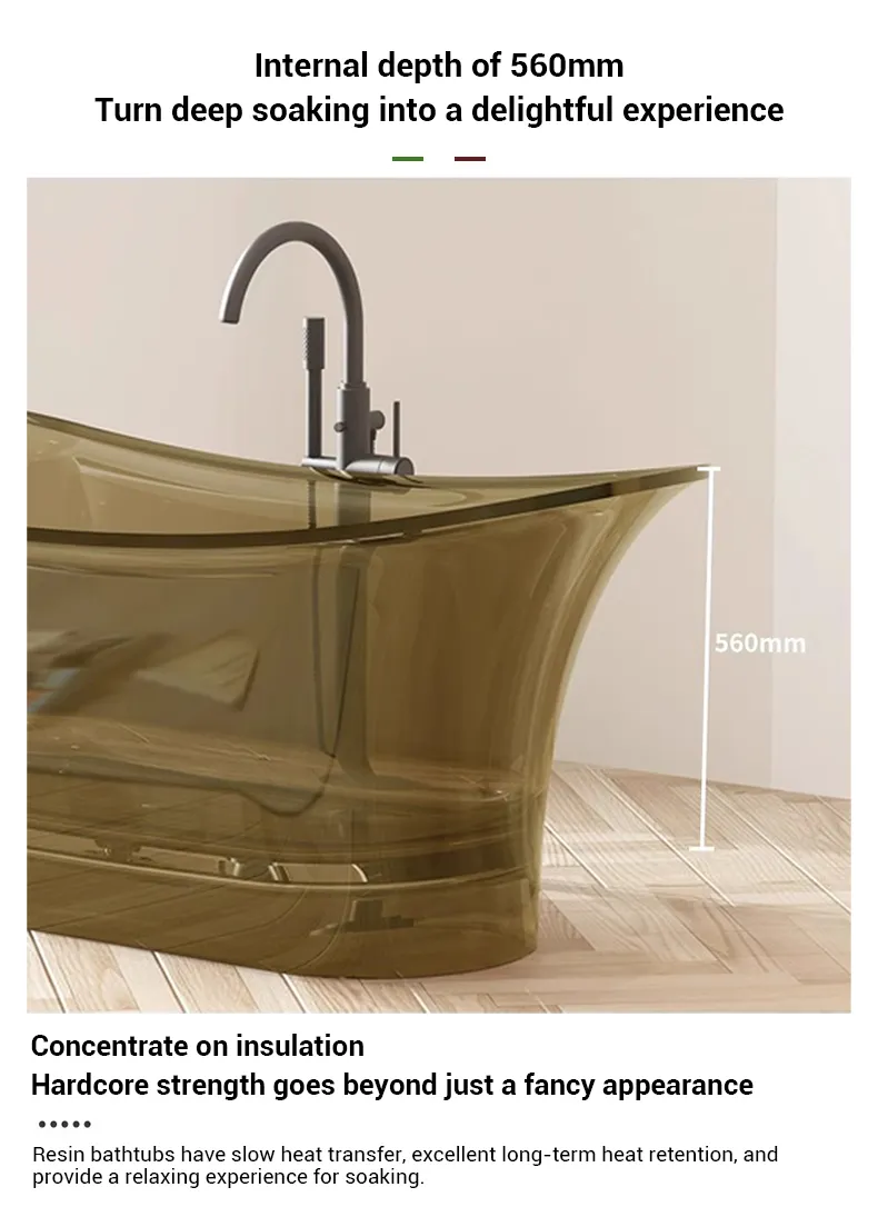 internal depth of transparent resin bathtub for resort