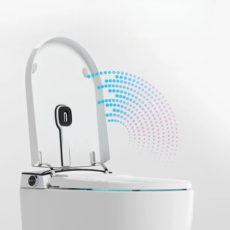 white floor-mounted smart toilet with auto-open seat cover white floor-mounted smart toilet with auto-open seat cover