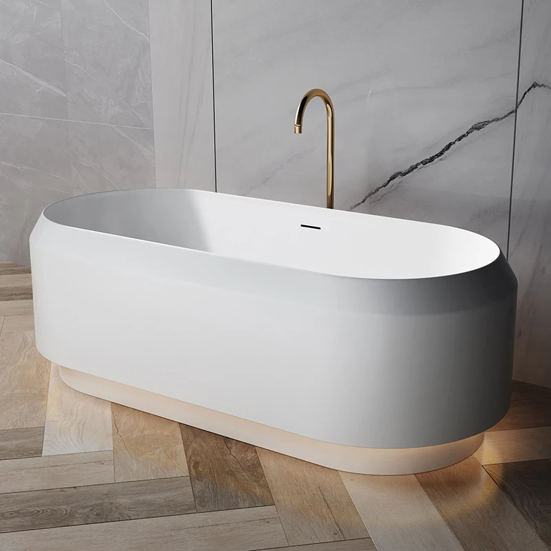 smooth finish detail of oval artificial stone bathtub
