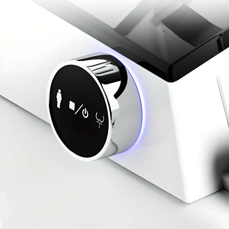 white smart toilet with knob control detail white smart toilet with knob control detail