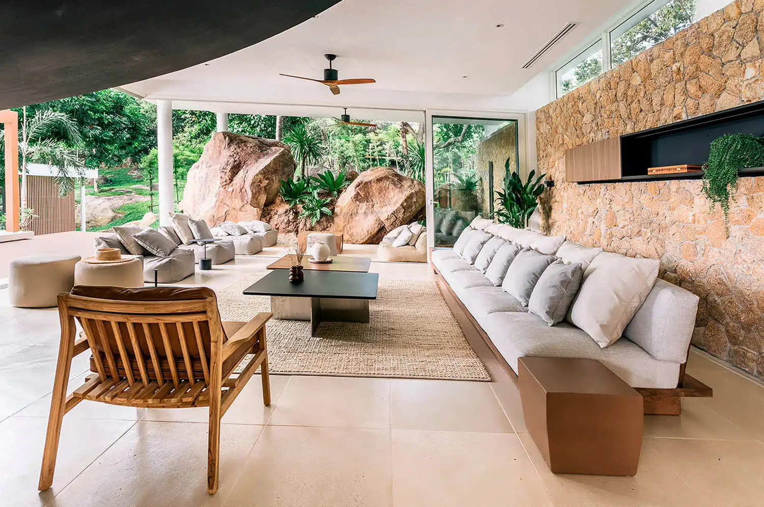 Tropical Beach Resort Renovation Floating Wood Vanity Design in Thailand