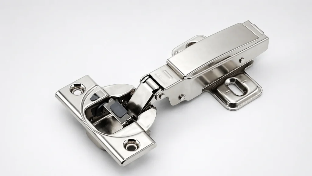 Durable 3D adjustable stainless steel soft-close hinge for hotel vanities, built for high-moisture and heavy-use areas.