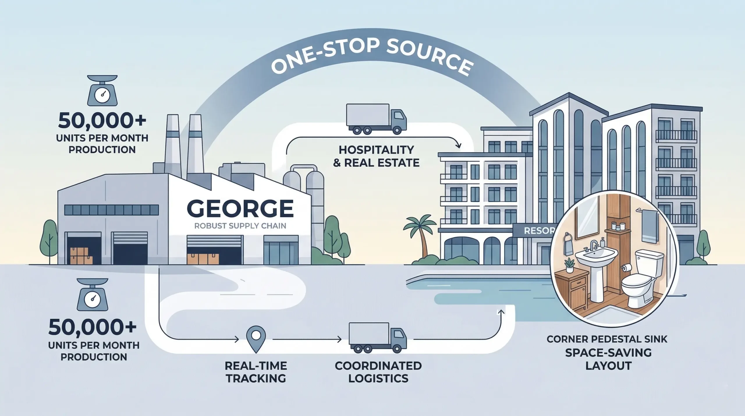Strict quality control and inspection process for George pedestal sink manufacturing