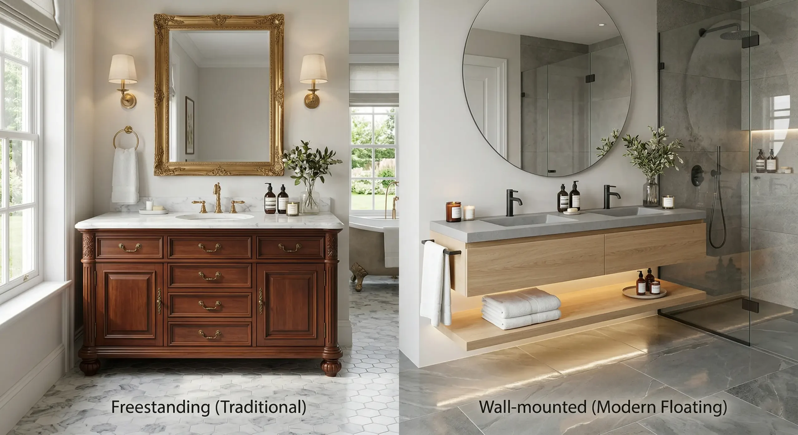 Configuration and installation styles for commercial bathroom vanities