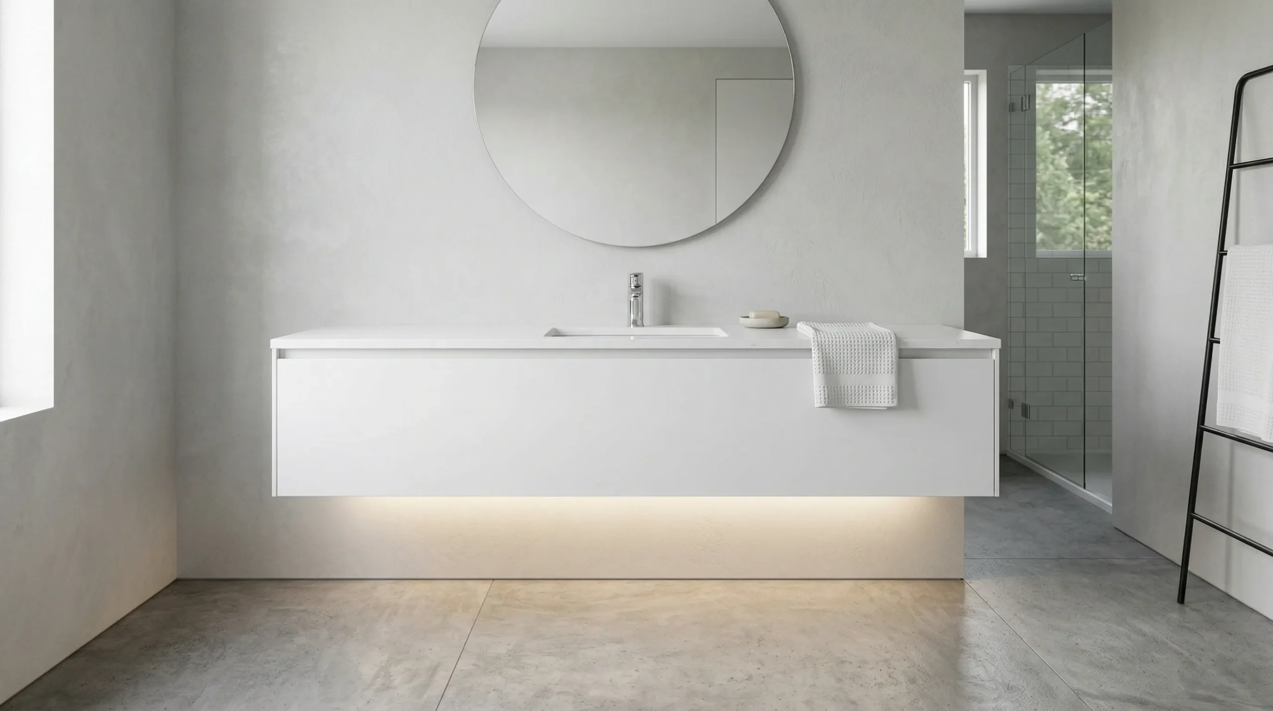 Modern floating style wall-hung bathroom vanity for luxury hospitality projects