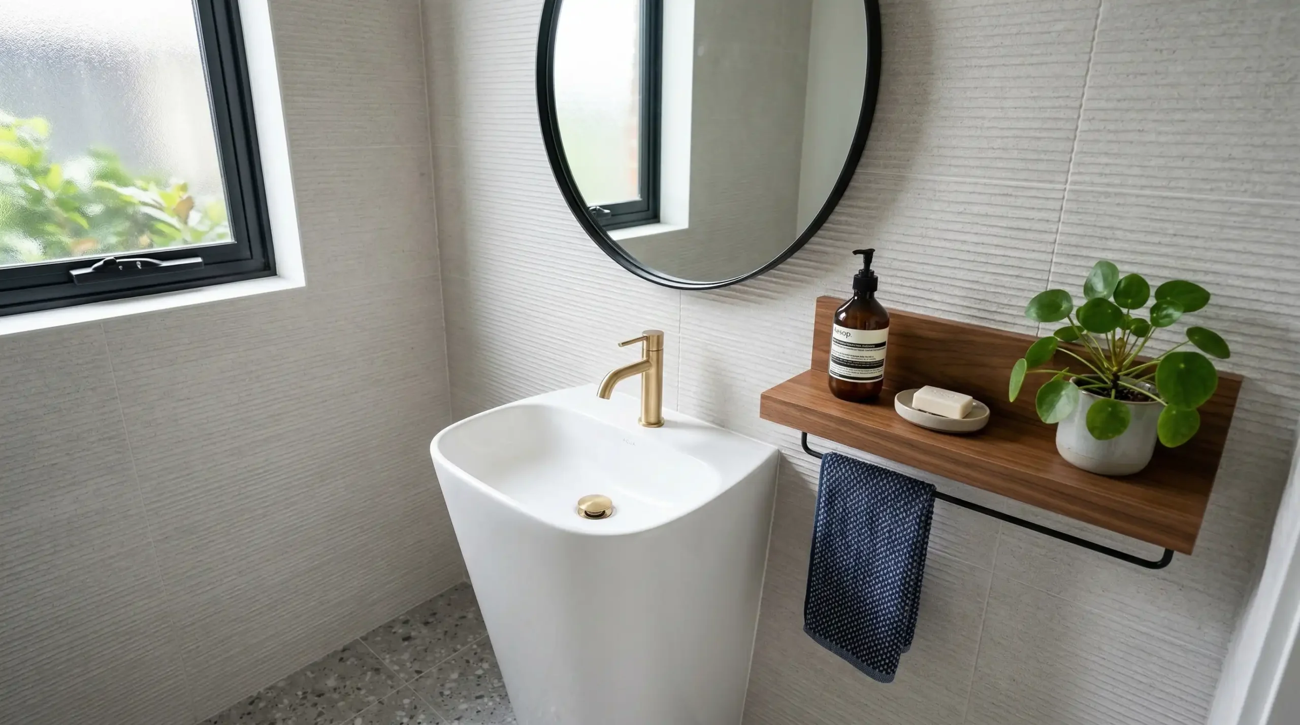 Modern economy pedestal sink designed for contemporary apartments
