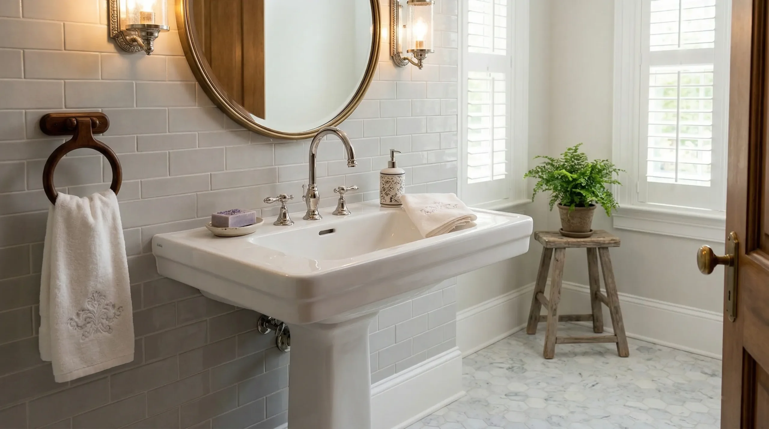 Durable white ceramic pedestal sink for commercial bathroom projects