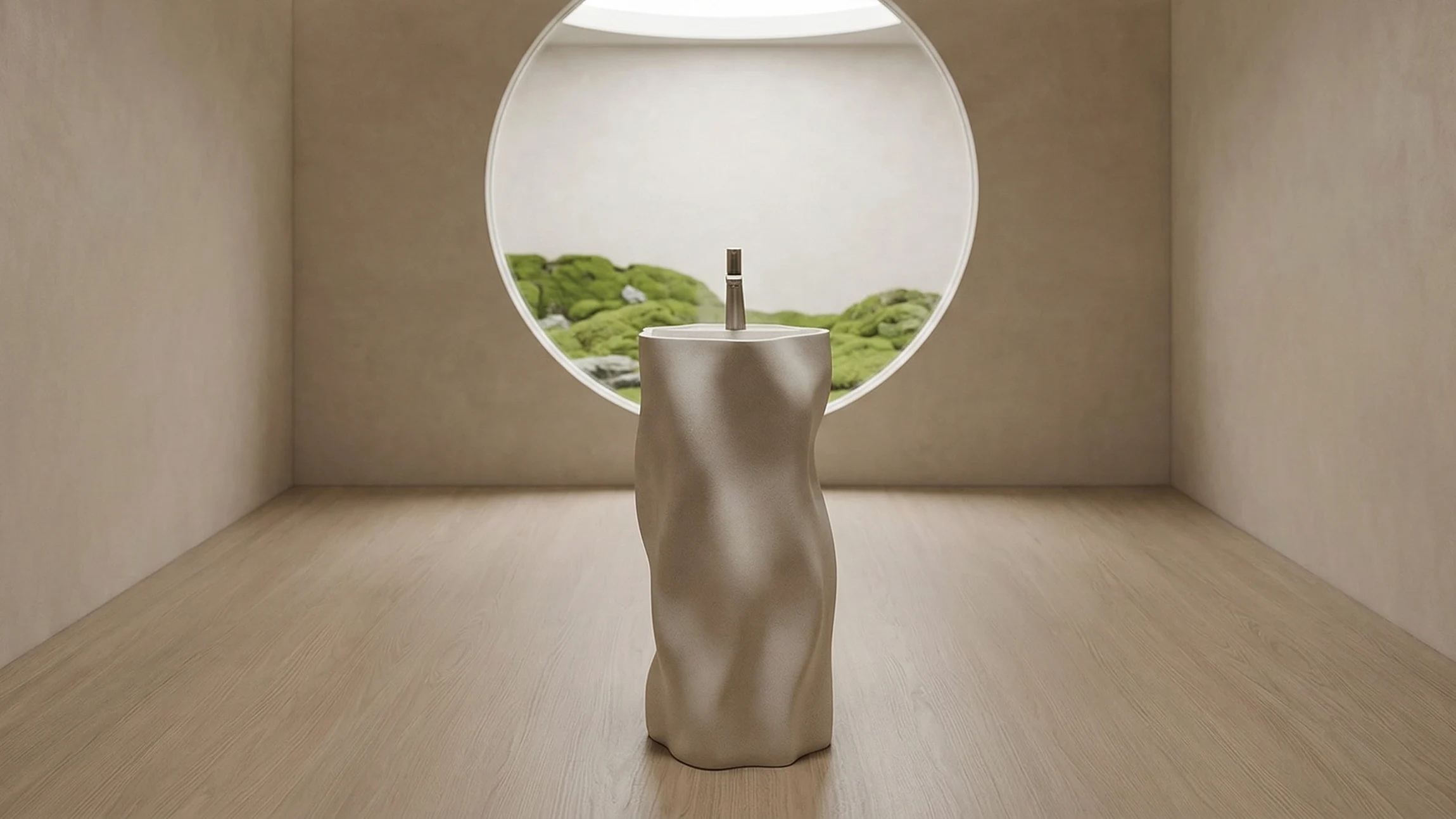 Minimalist white ceramic pedestal sinks for clean architectural designs