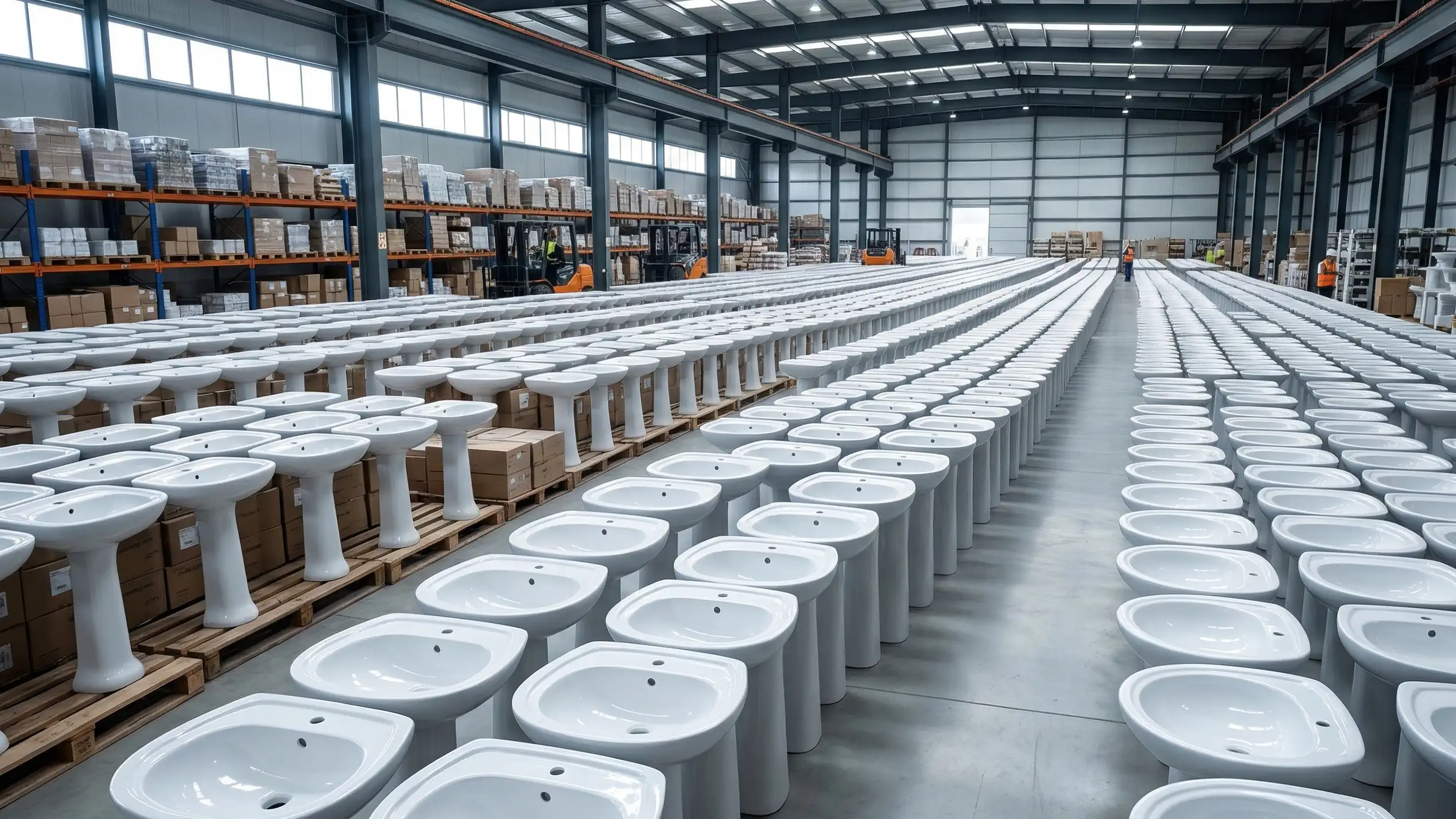 Bulk vitreous china porcelain pedestal sinks manufactured for hospital projects