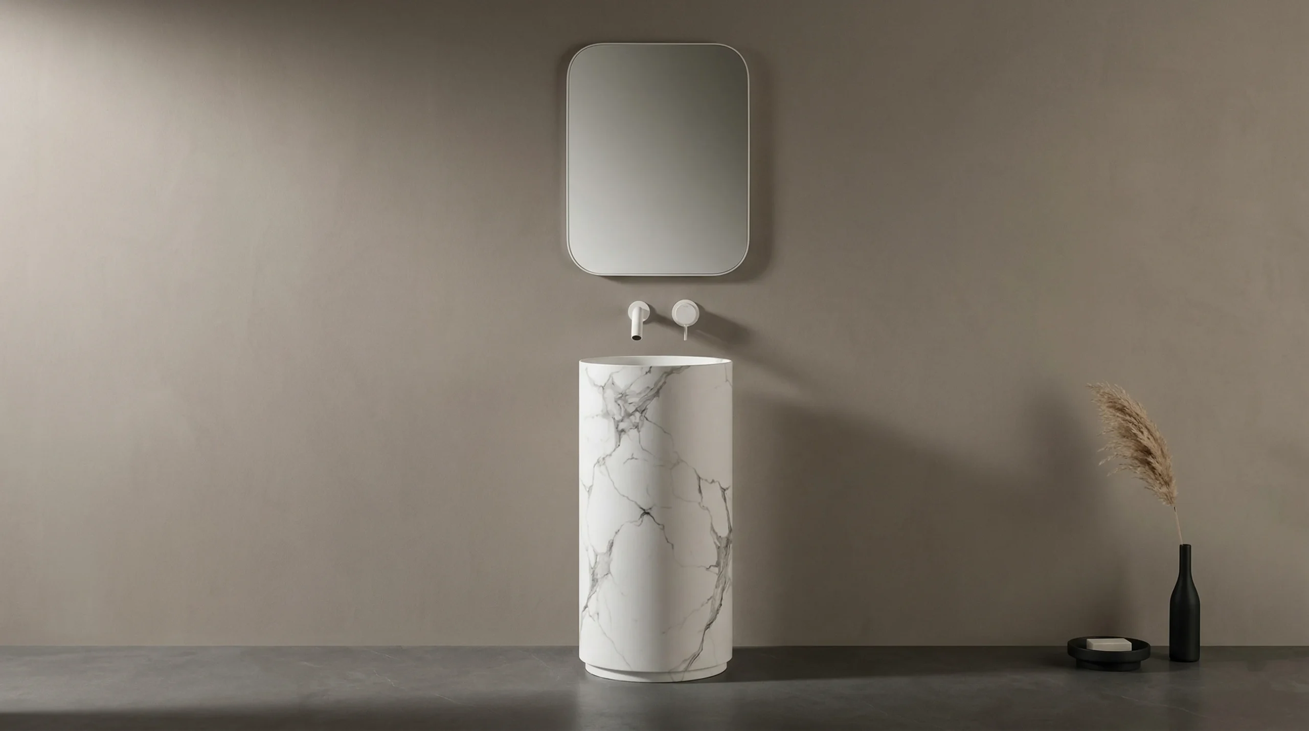 Modern vitreous china hotel pedestal sinks designed for luxury suites